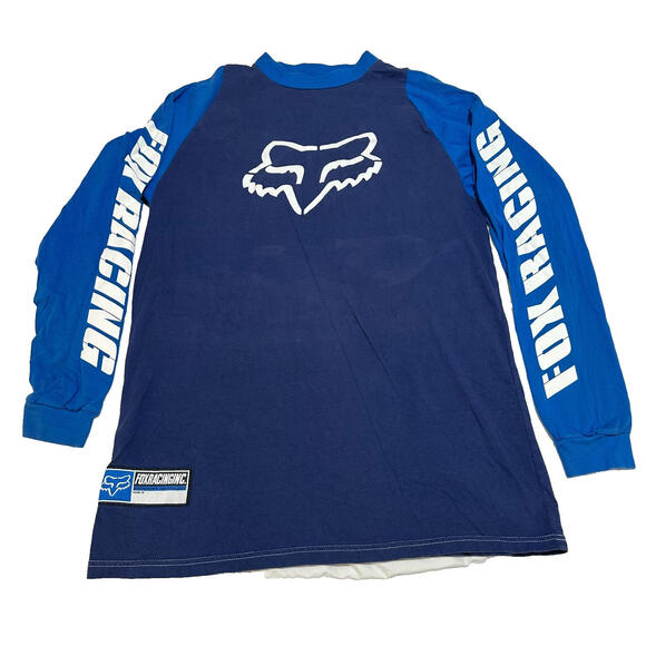 Vintage Fox Racing Motocross Blue Long Sleeve Jersey Shirt Medium M Y2K - Picture 1 of 7